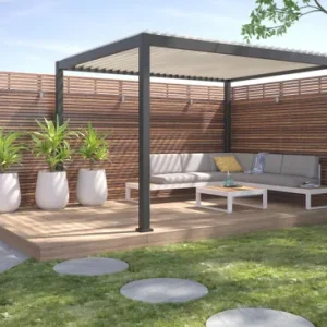 Pergola bioclimatique autoportante Prima, aluminium gris anthracite 12m²