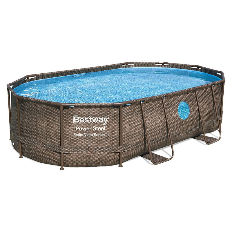 Piscine BESTWAY hors sol ovale Power Steel Swim Vista rotin 488 x 305 x 107cm
