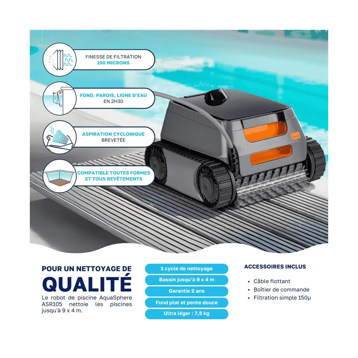 Zodiac Robot piscine AquaSphere ASR 105 – Prix Destockage – Image 2